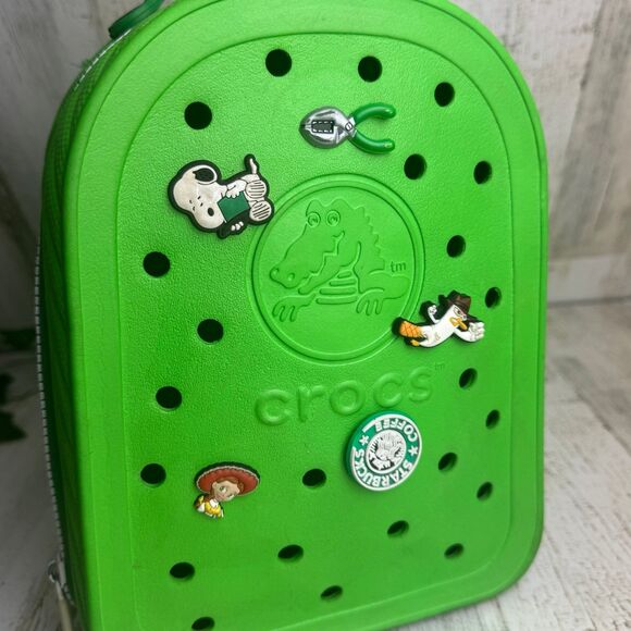 Crocs Mini Backpack Neon Green White Zipper Kids Book Bag - Picture 4 of 9